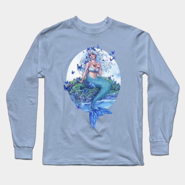 Blue Morpho Mermaid Long Sleeve T-Shirt by Kyrn